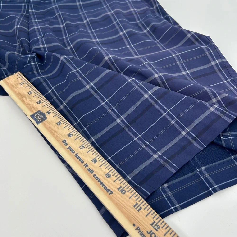 Nike Golf Mens Blue Plaid Flat Front Performance Shorts Size 40